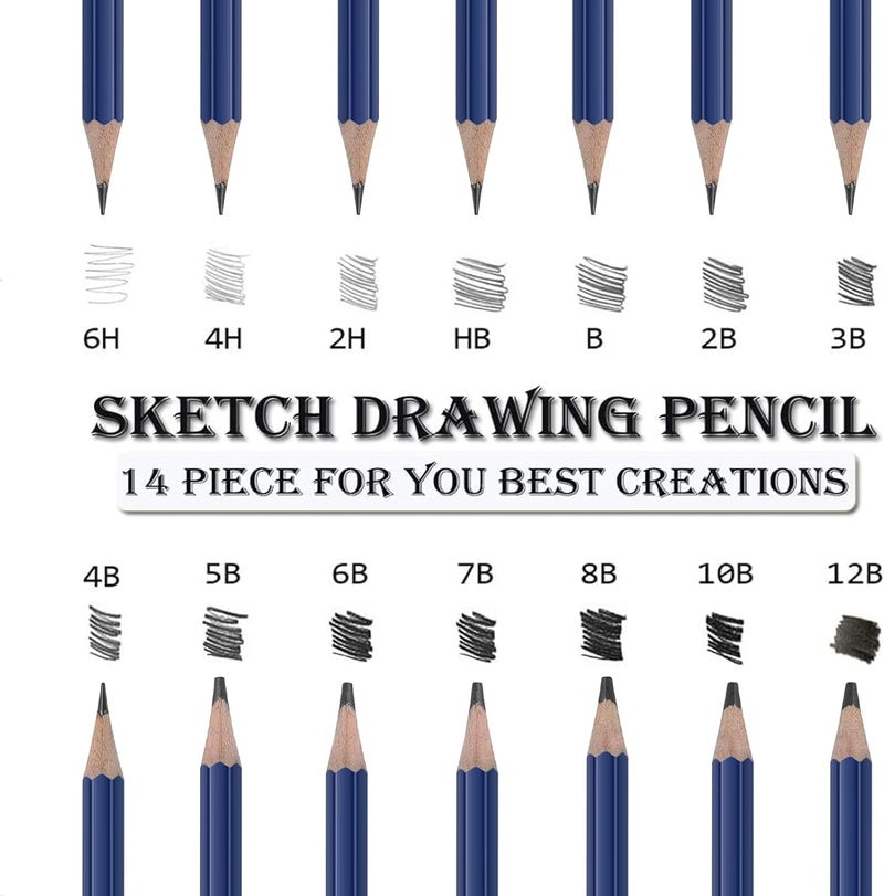 Daerthotk Pro Pencils Drawing Sketching Set 14 pcs Graphite (12B - 6H) Kit Soft Pencils Ideal Gift for Drawing Art, Sketching, Shading, Artist Pencils for Beginners Pro Artis - Image 2